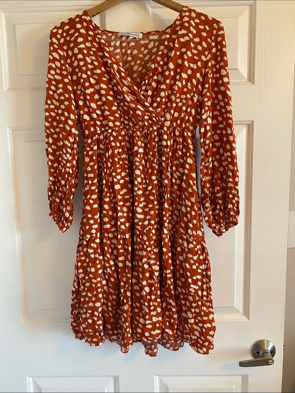 Rust Polka Dot V-Neck Casual Dress